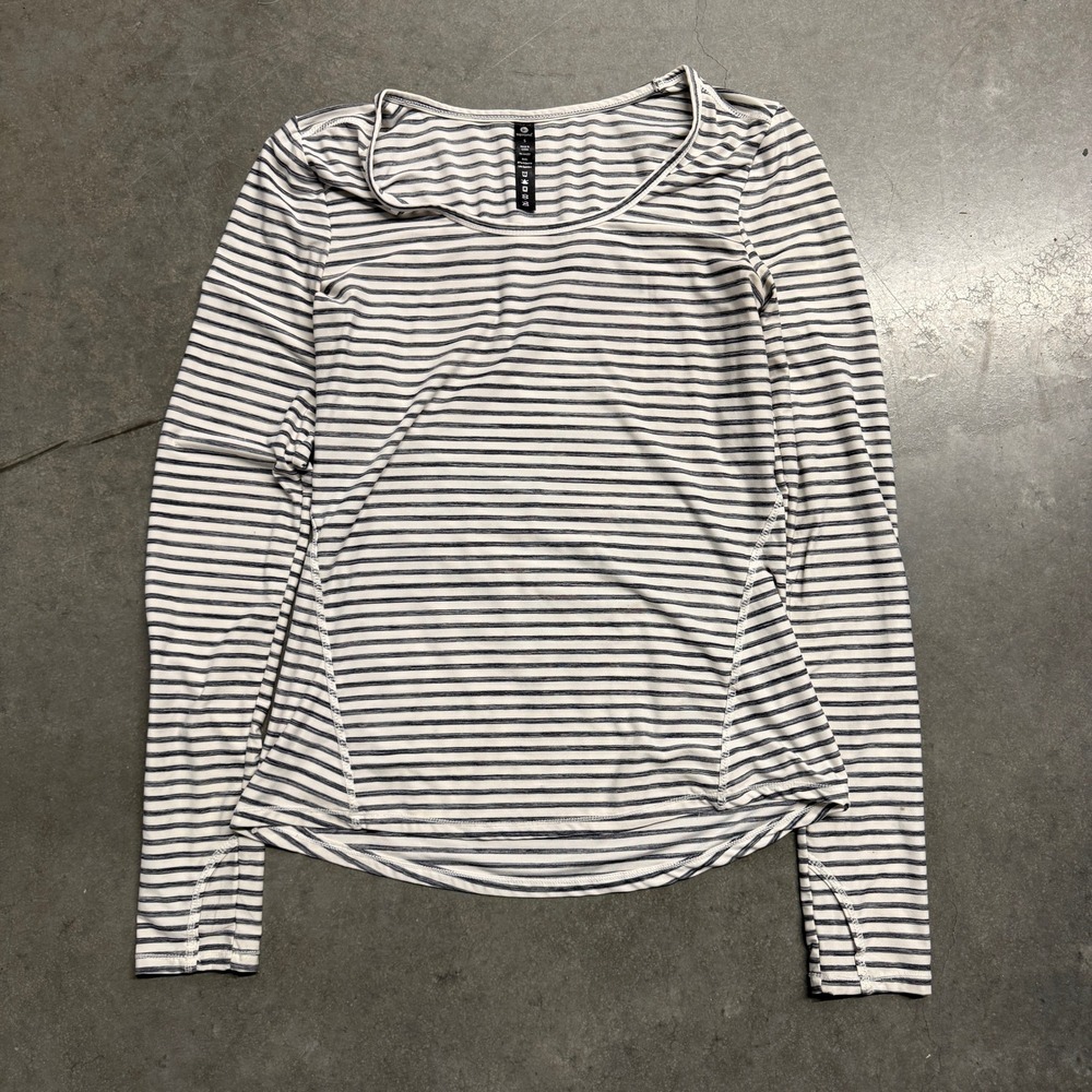 90 Degree by Reflex Womens Small Striped Long Sleeve Active Top Thumbholes 4332